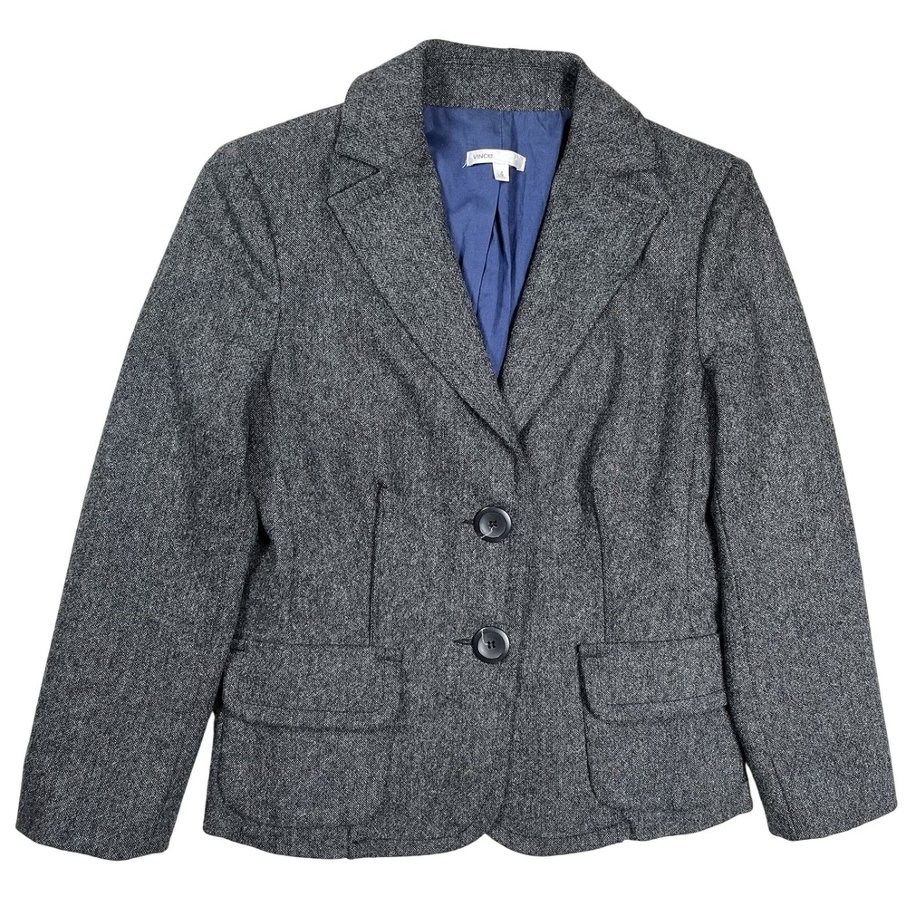 Vince Women's Gray Wool Blend Blazer Jacket Sz 4 2-Button USA Made Office Career